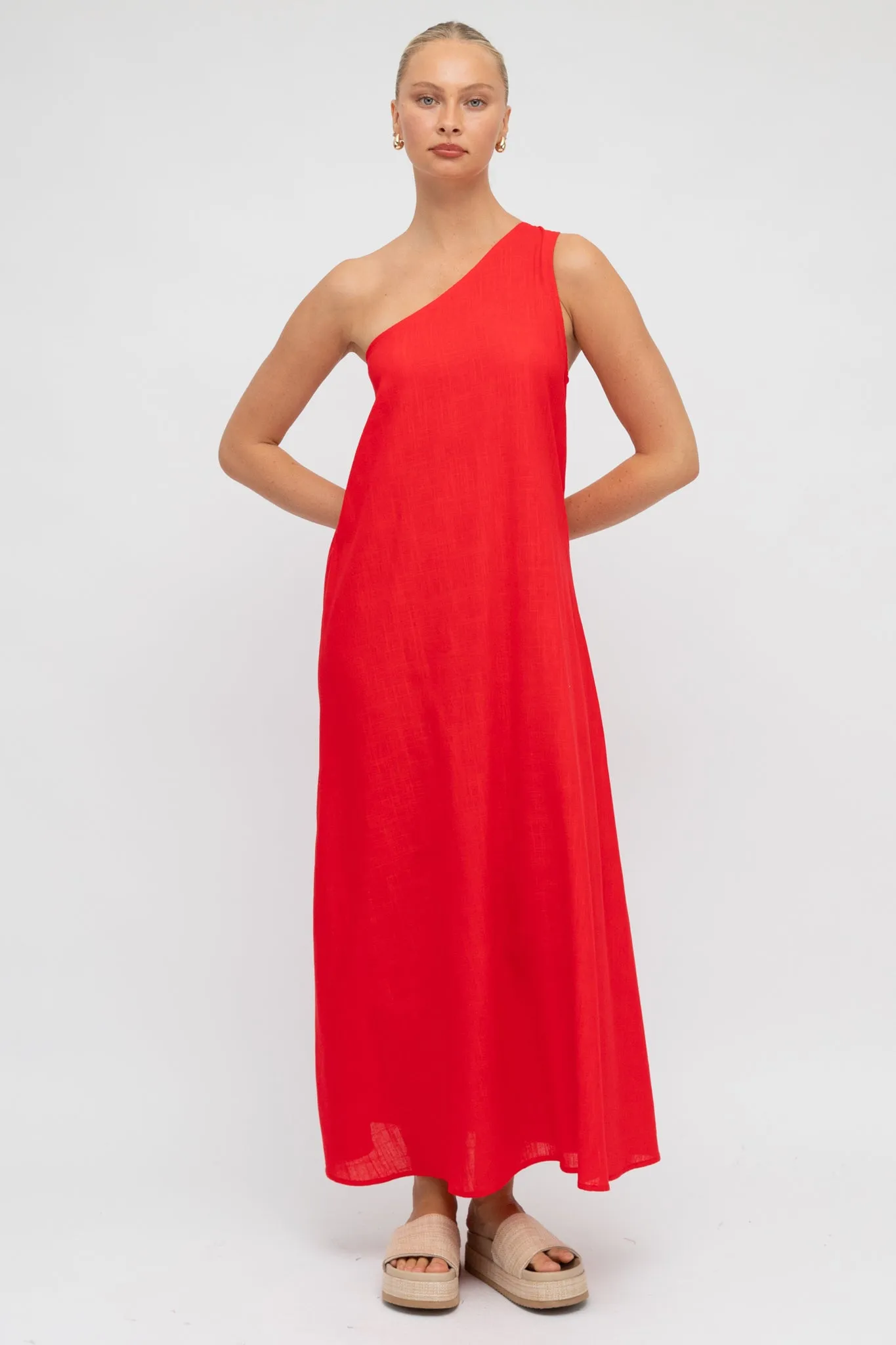 Polly Maxi Dress - One Shoulder Sun Dress in Red sold by Salty Crush