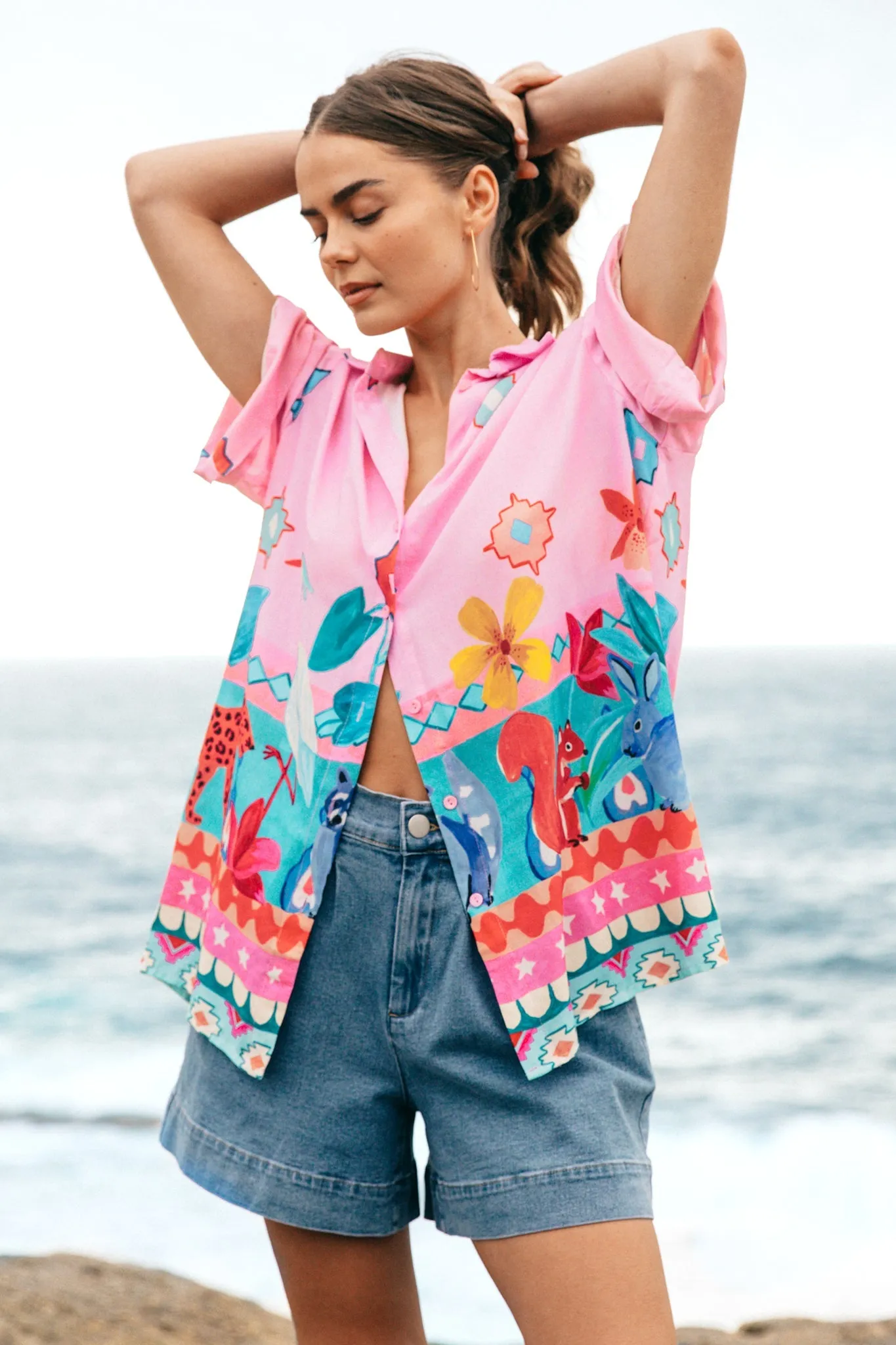 Blaine Denim Shorts - Elasticated High Waisted Boyfriend Shorts in Mid Wash Denim sold by Salty Crush product image thumbnail 3