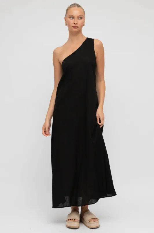Polly Maxi Dress - One Shoulder Sun Dress in Black sold by Salty Crush