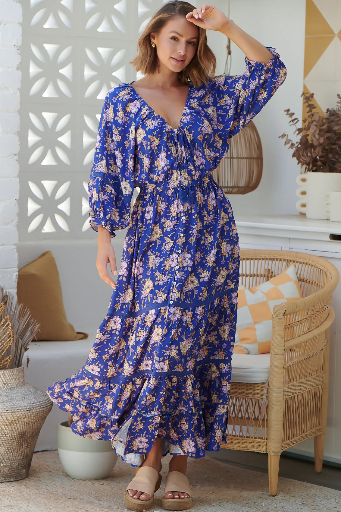 JAASE - Hailee Maxi Dress: V Neckline Dress with Side Pockets in Delfina Print sold by Salty Crush product image thumbnail 4