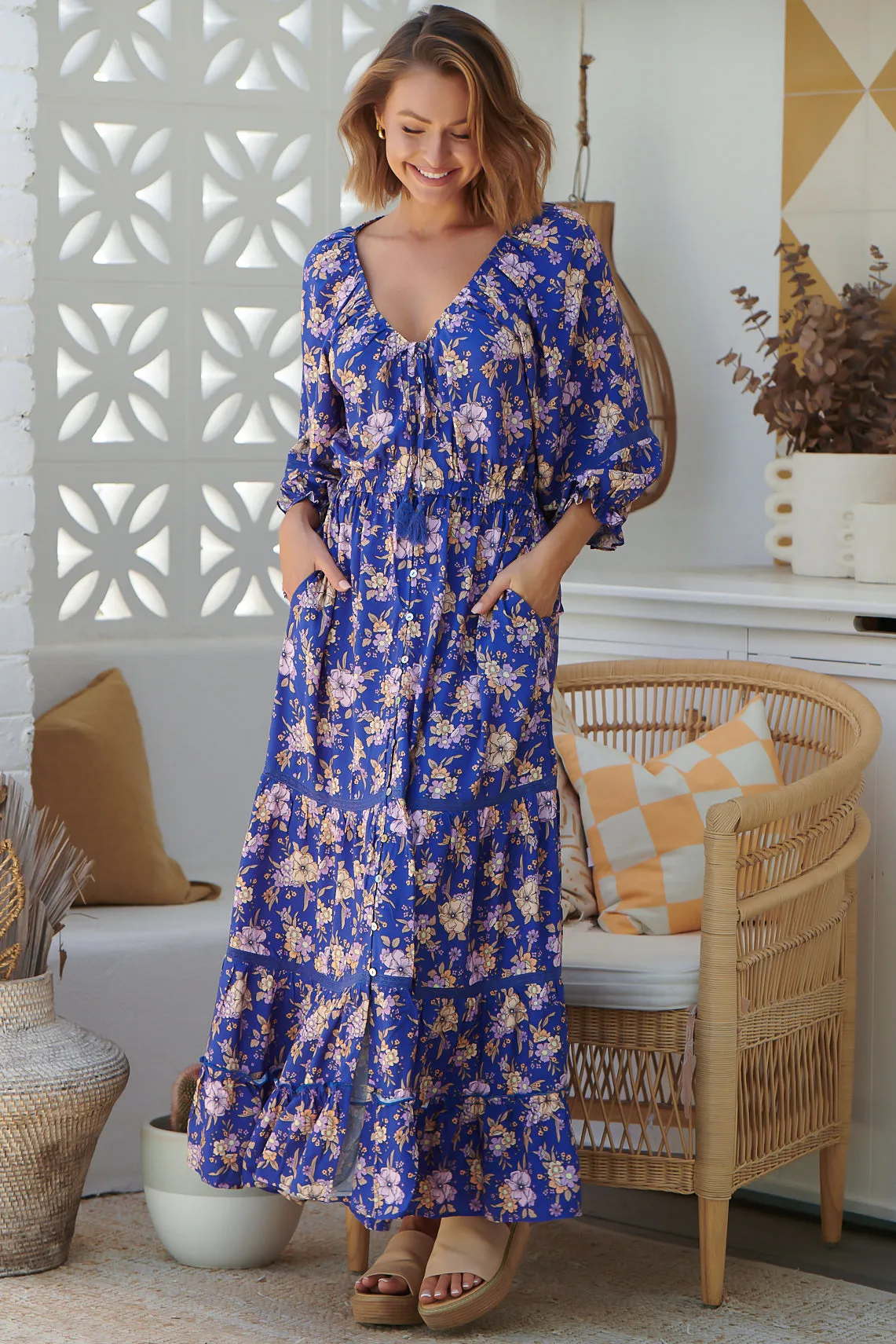 JAASE - Hailee Maxi Dress: V Neckline Dress with Side Pockets in Delfina Print sold by Salty Crush product image thumbnail 3