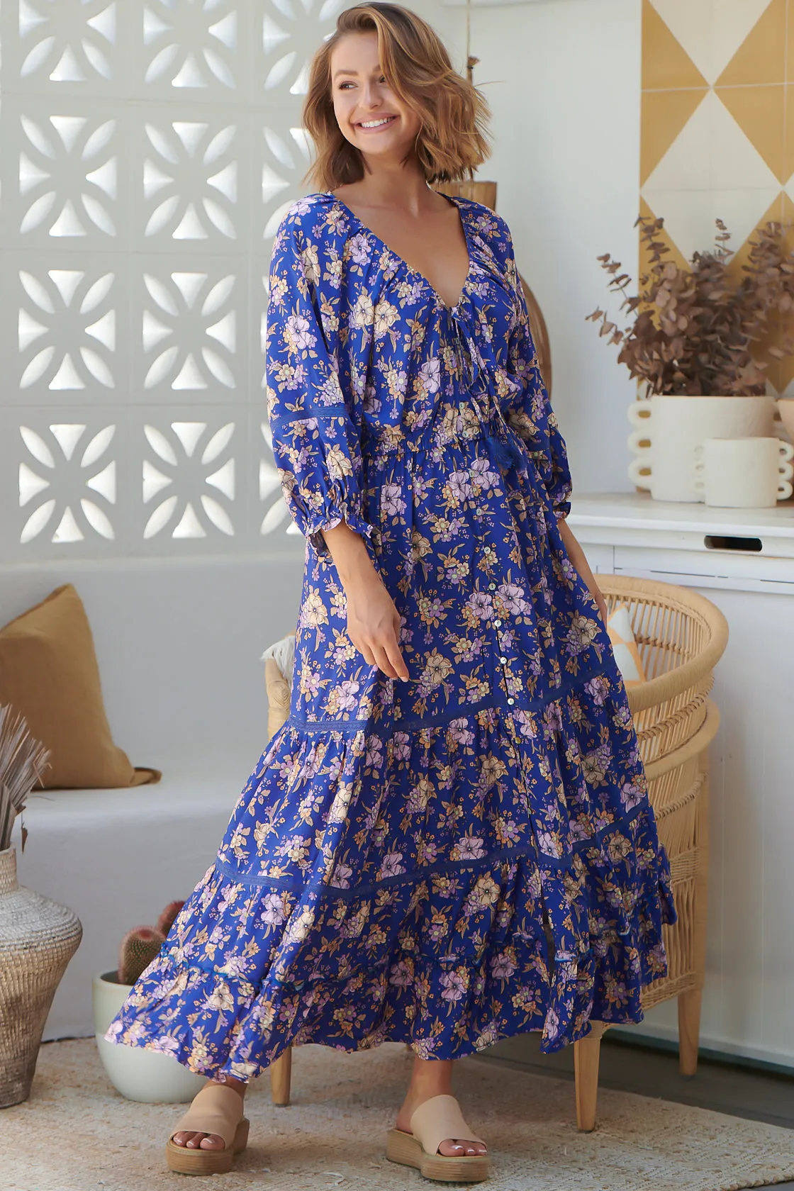 JAASE - Hailee Maxi Dress: V Neckline Dress with Side Pockets in Delfina Print sold by Salty Crush product image thumbnail 2