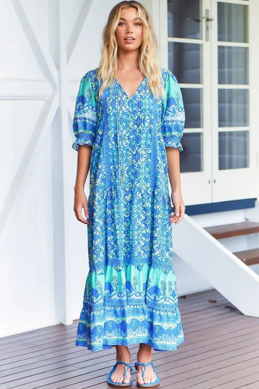 Flounder Maxi Dress - V Neckline with Pockets Dress in By the Sea Print sold by Salty Crush