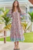 JAASE - Briana Midi Dress: Frill Collar Oversized Buttoned Dress with Waist Tie and Frill Splicing in Field DayPrint sold by Salty Crush