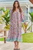 JAASE - Briana Midi Dress: Frill Collar Oversized Buttoned Dress with Waist Tie and Frill Splicing in Field DayPrint sold by Salty Crush