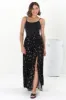 Hellen Maxi Skirt - High Waisted Skirt with Front Splits in Melany Print Black sold by Salty Crush