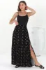 Hellen Maxi Skirt - High Waisted Skirt with Front Splits in Melany Print Black sold by Salty Crush