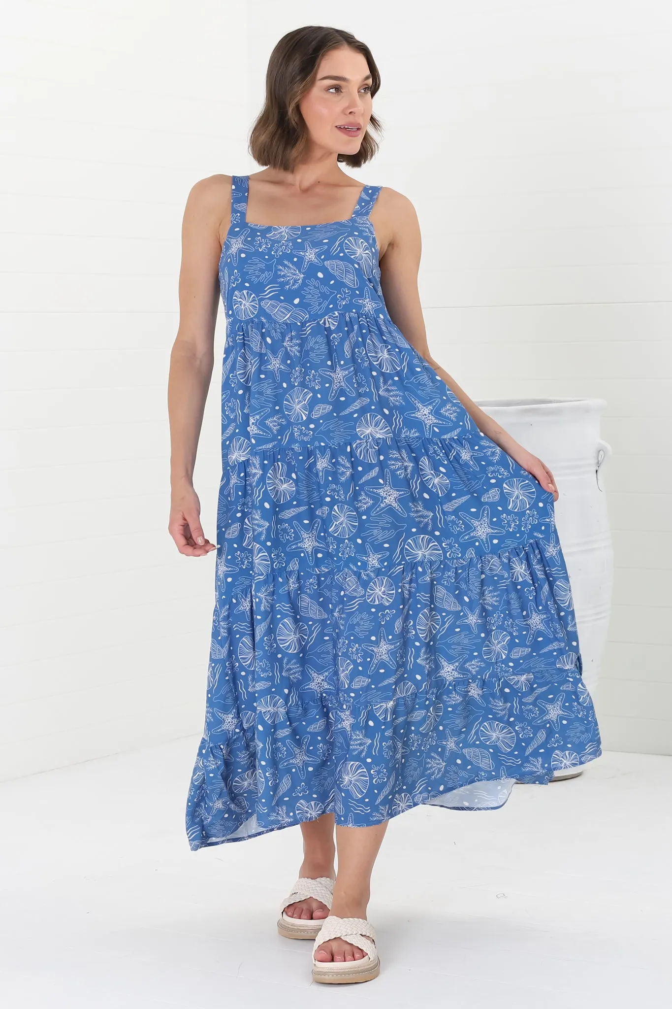 Amabel Maxi Dress - Thick Adjustable Strap Sun Dress in Cove Print Blue sold by Salty Crush product image thumbnail 2