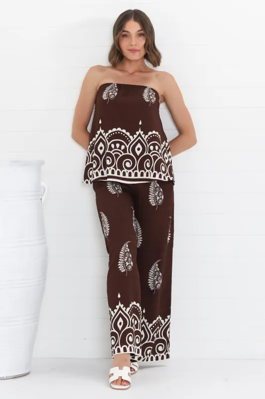 Rayane Bandeaux Top and Pants Set - Tamila Print Brown sold by Salty Crush