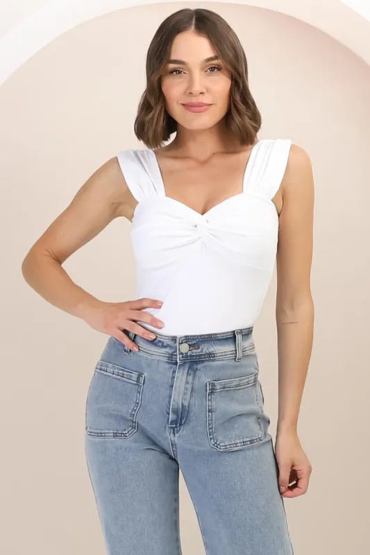 Sheyla Top - Sweetheart Neckline Gathered Bust Top in White sold by Salty Crush
