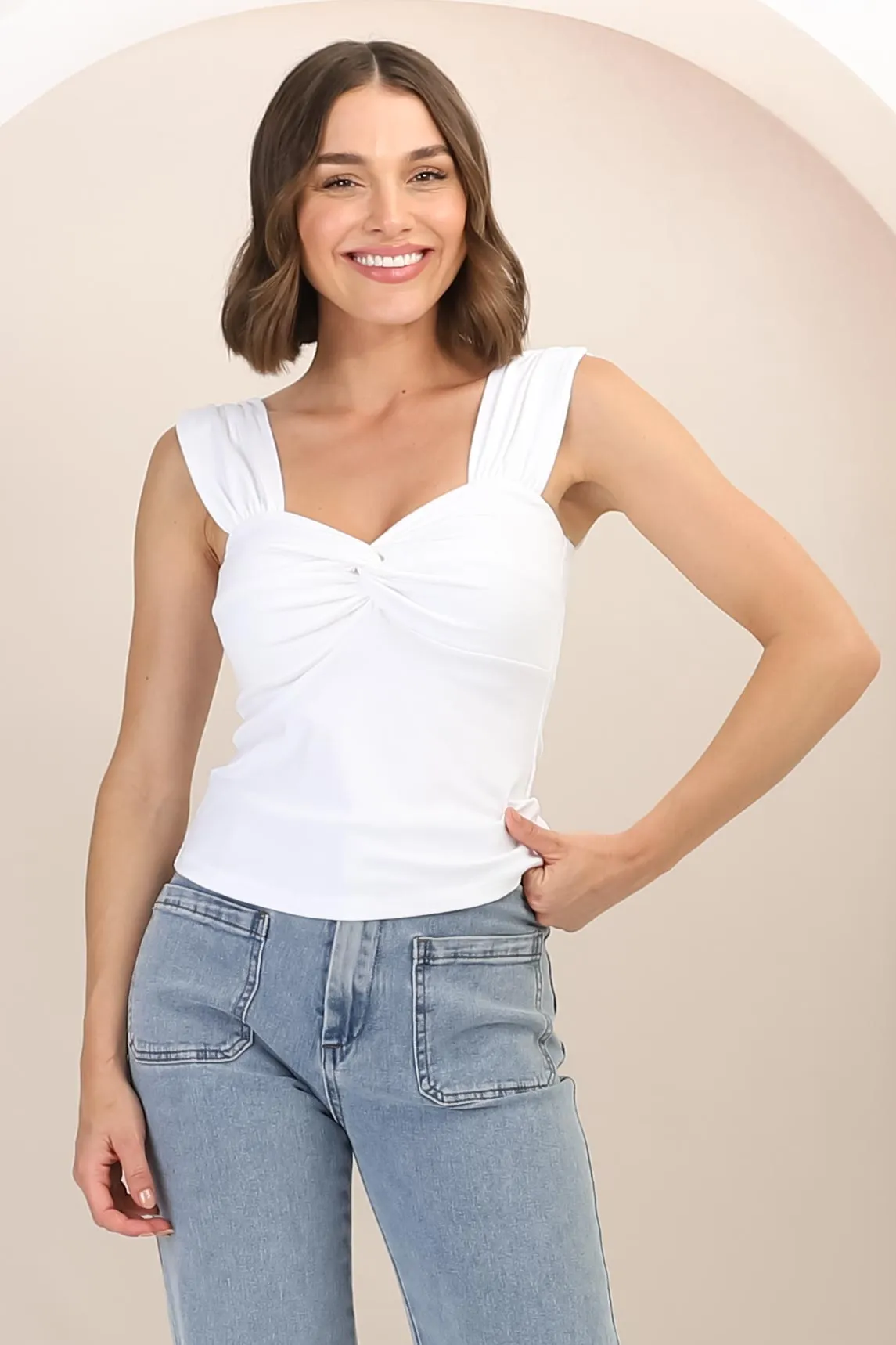 Sheyla Top - Sweetheart Neckline Gathered Bust Top in White sold by Salty Crush product image thumbnail 2