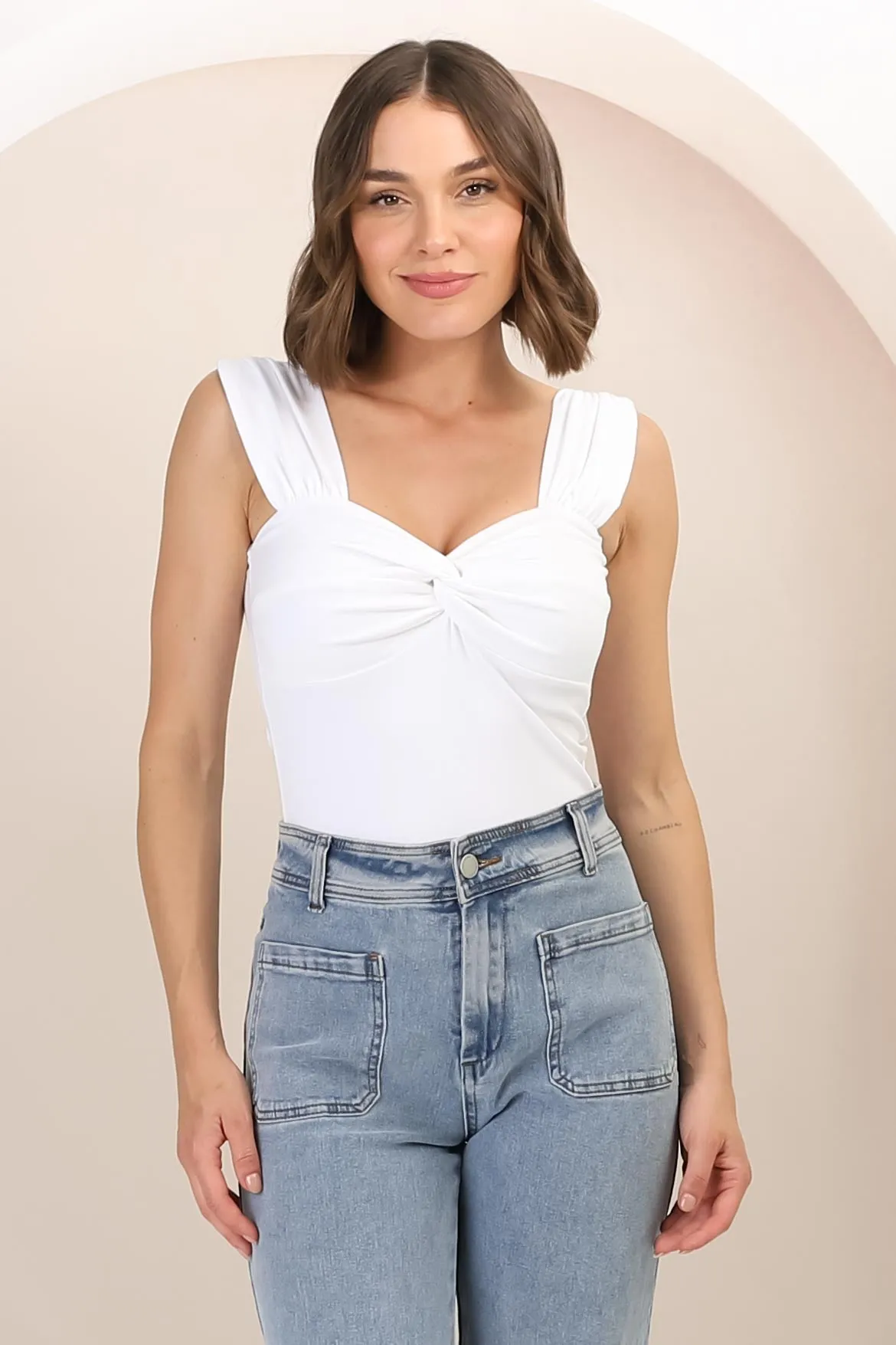 Sheyla Top - Sweetheart Neckline Gathered Bust Top in White sold by Salty Crush product image thumbnail 5