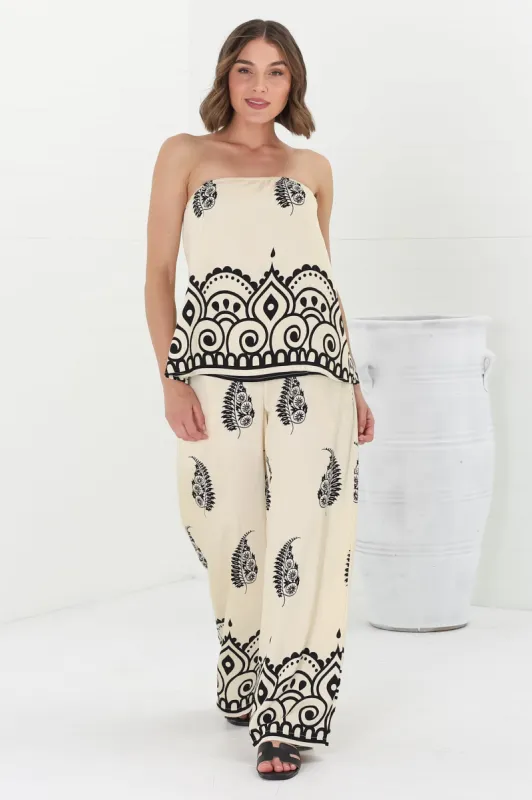 Rayane Bandeaux Top and Pant Set - Tamila Print Beige sold by Salty Crush