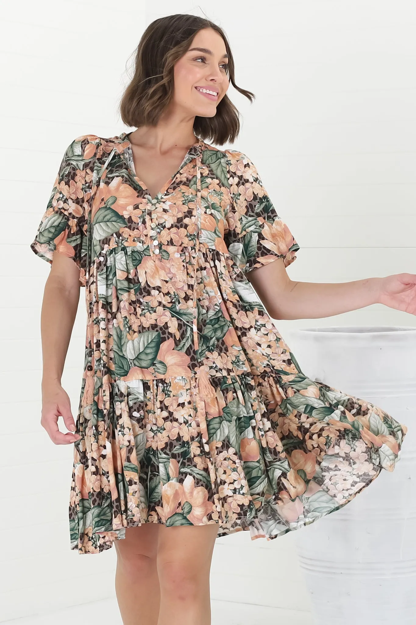 Abilia Mini Dress - Mandarin Collar Smock Dress in Baloo Print sold by Salty Crush product image thumbnail 4