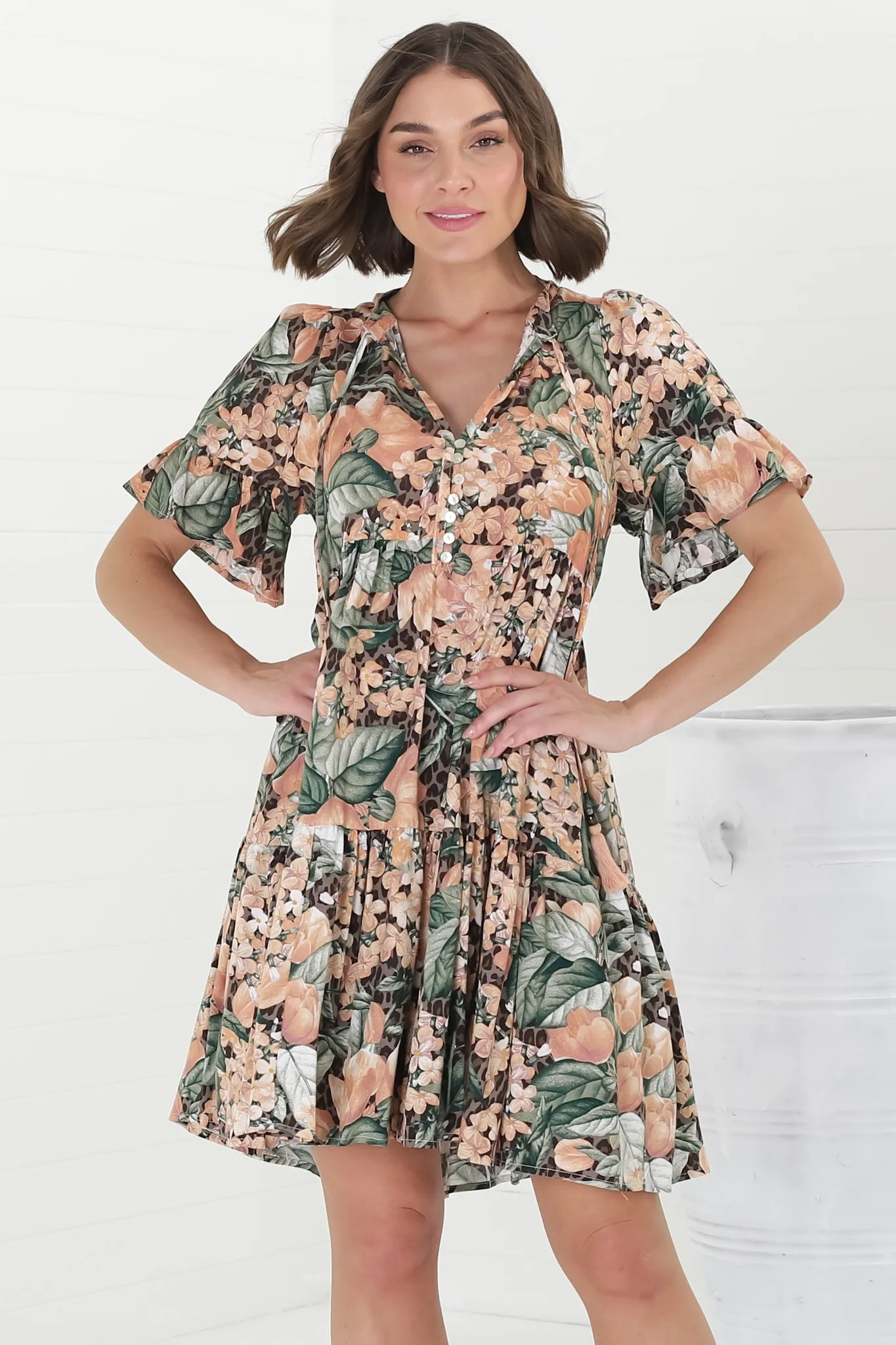 Abilia Mini Dress - Mandarin Collar Smock Dress in Baloo Print sold by Salty Crush product image thumbnail 5