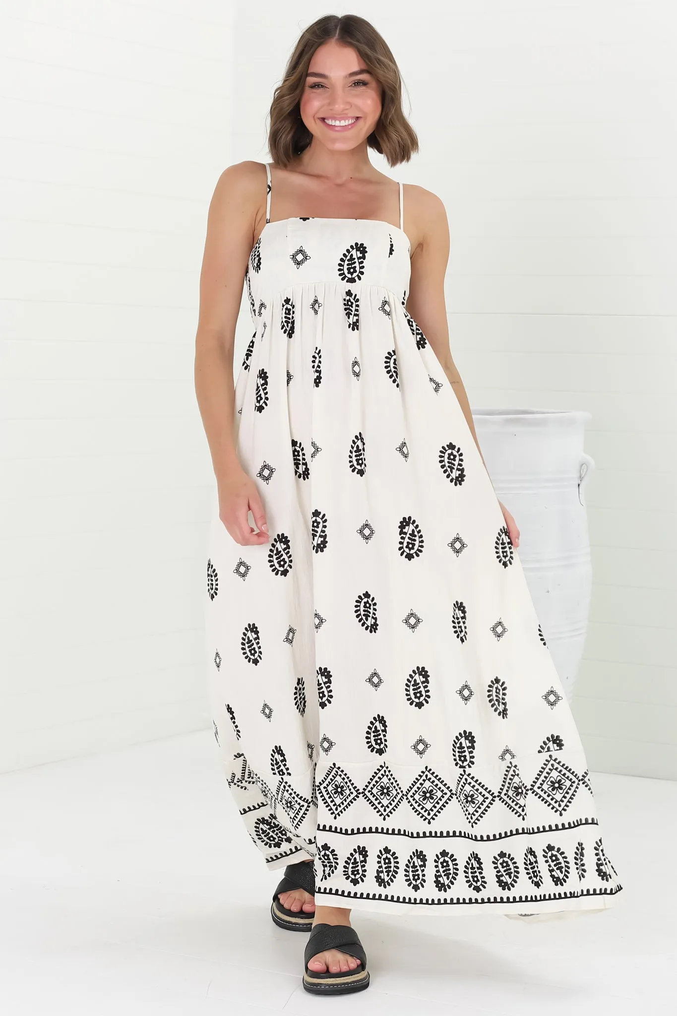 Malia Maxi Dress - A-Line Sun Dress in Maha Print Beige sold by Salty Crush product image thumbnail 4