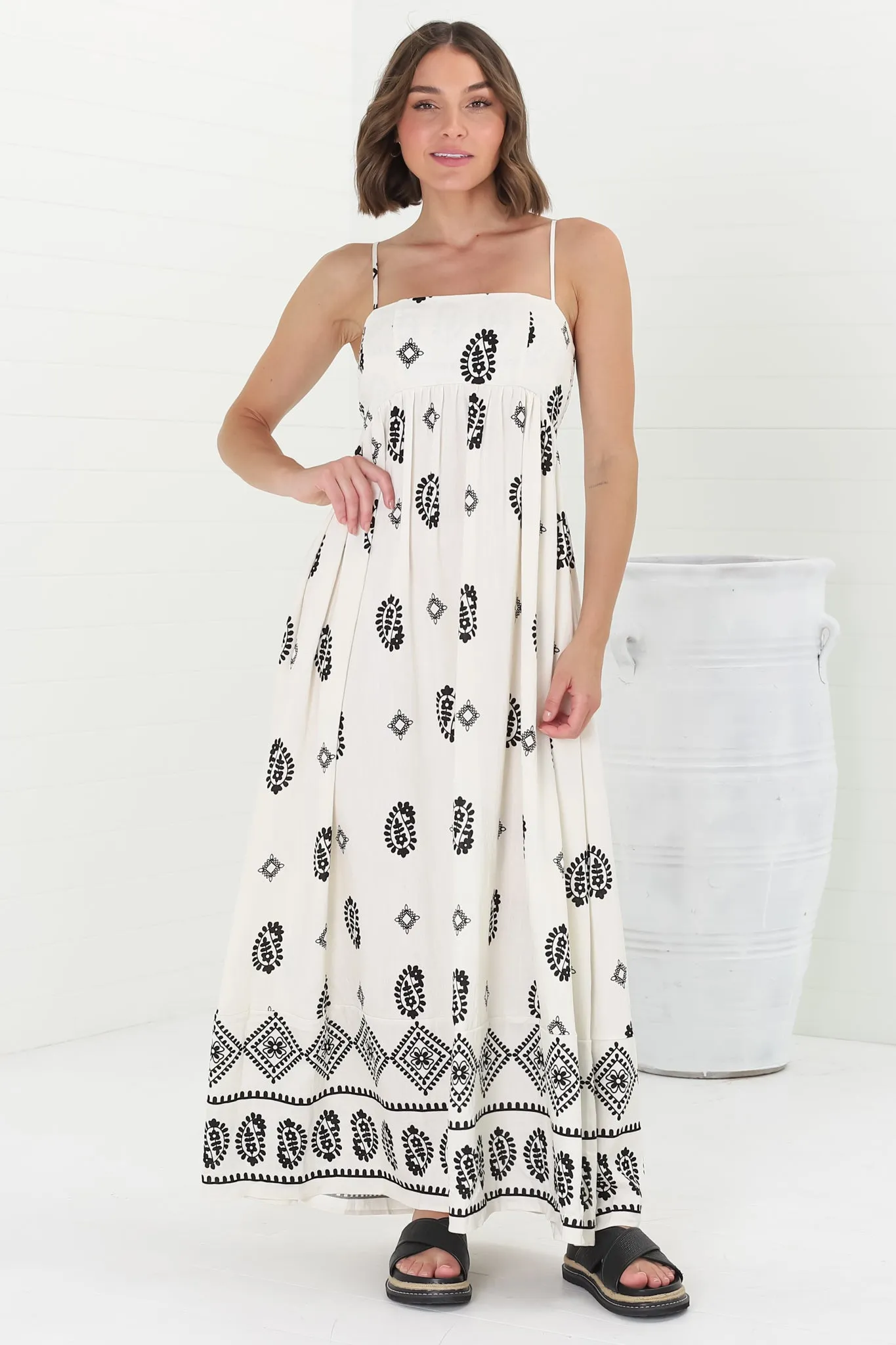 Malia Maxi Dress - A-Line Sun Dress in Maha Print Beige sold by Salty Crush product image thumbnail 5