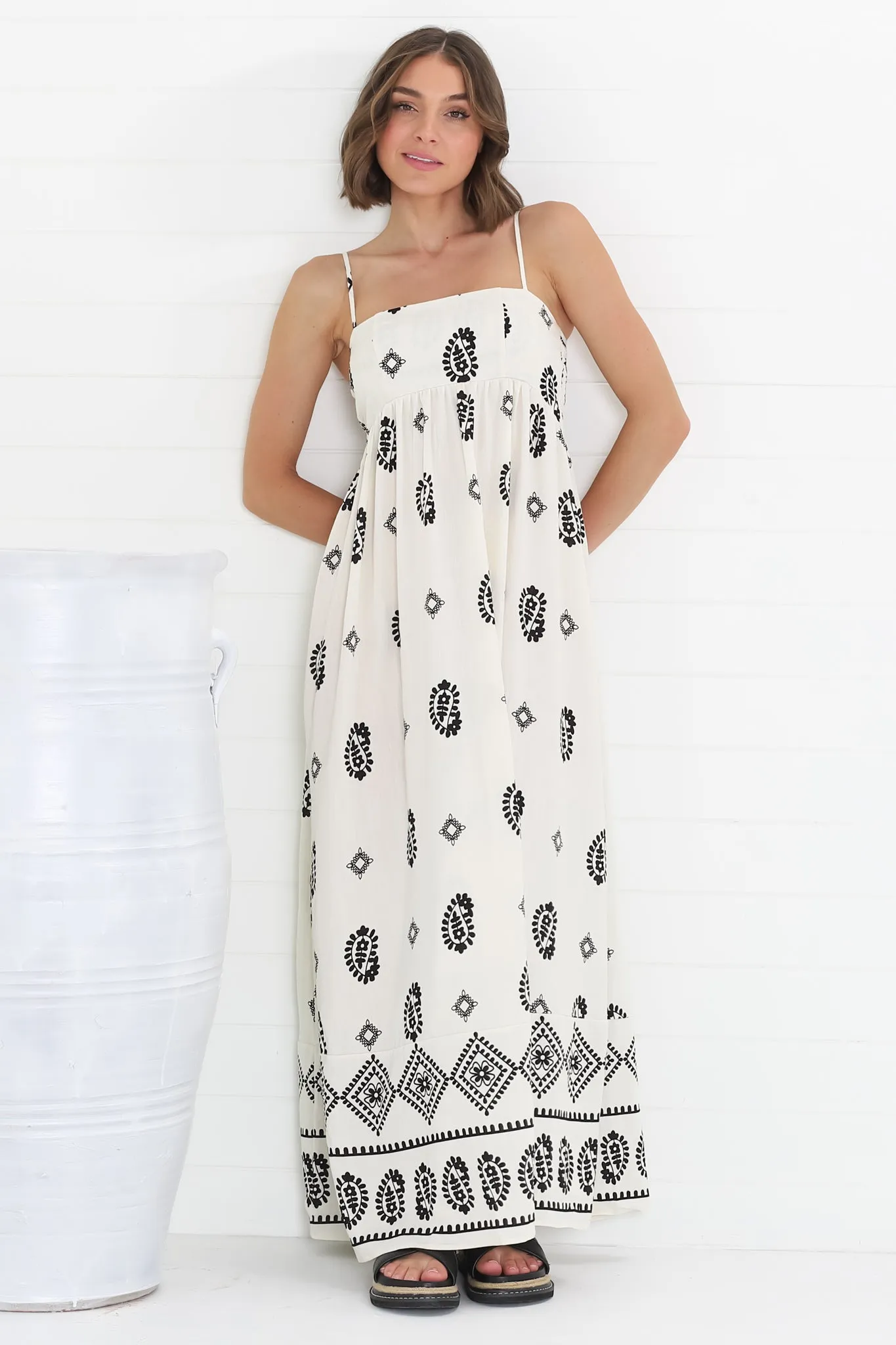 Malia Maxi Dress - A-Line Sun Dress in Maha Print Beige sold by Salty Crush product image thumbnail 3
