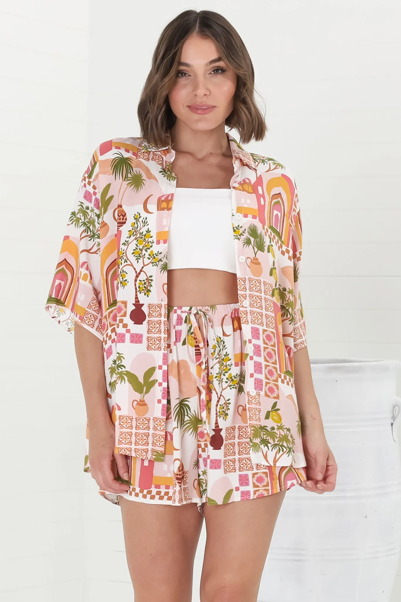Mirian Button Up Shirt And Shorts Set - Baroa Print sold by Salty Crush
