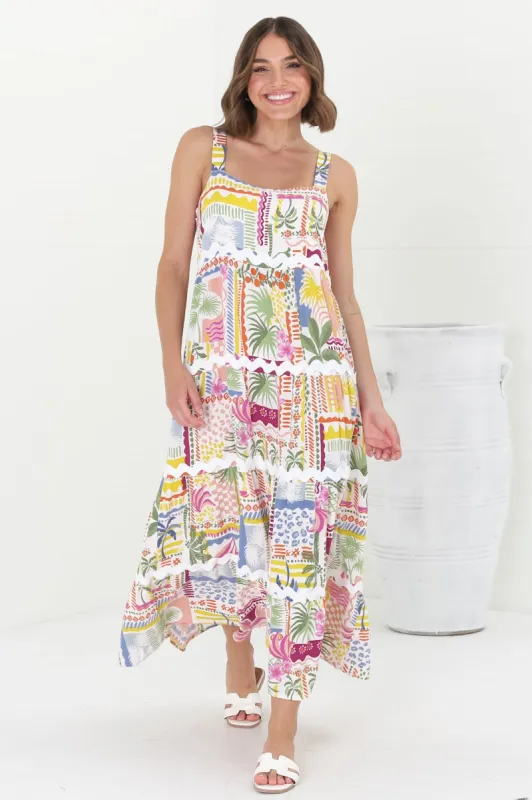 Amabel Maxi Dress - Thick Adjustable Strap Sun Dress in Nalani Print sold by Salty Crush