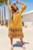 Liliana Midi Dress - V Neckline with Long Sleeves Dress in Sunbeam Print sold by Salty Crush