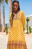 Liliana Midi Dress - V Neckline with Long Sleeves Dress in Sunbeam Print sold by Salty Crush
