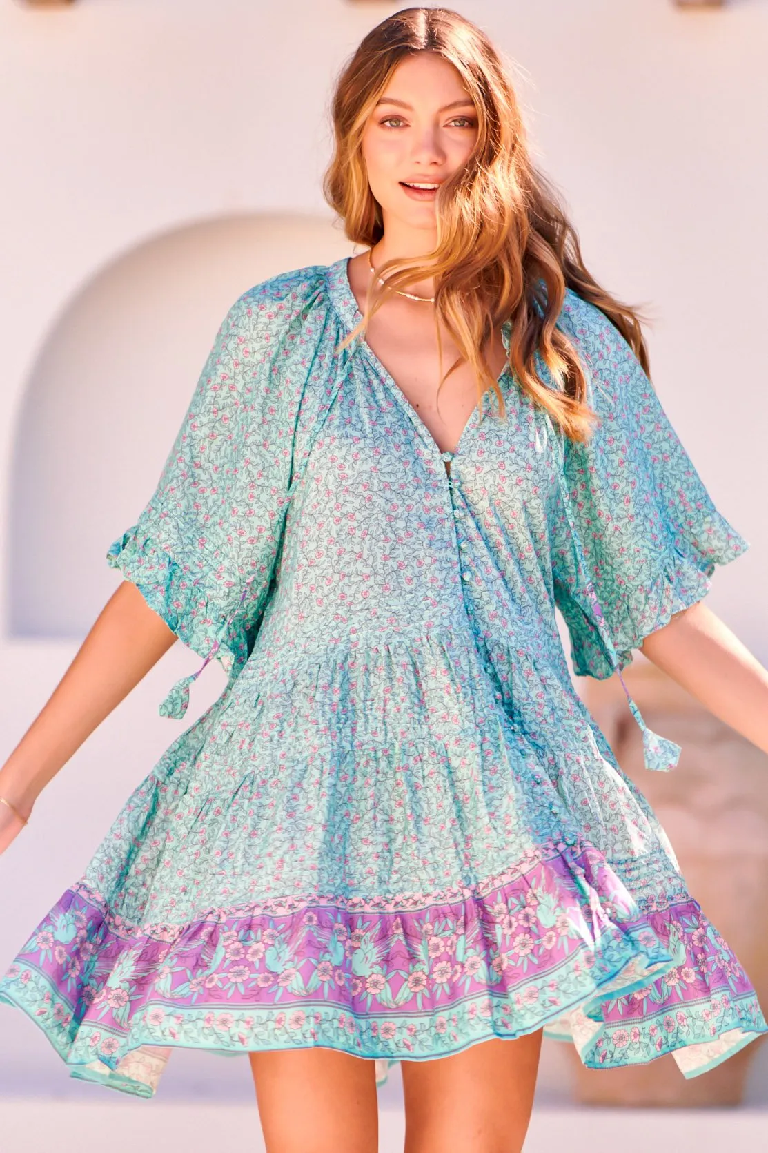 Gigi - Love Birds Aqua Mini Dress sold by Salty Crush product image thumbnail 2