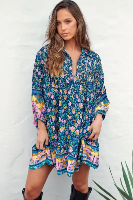 JAASE - Aimee Mini Dress: Oversized Style with Folded Collar Dress in Posy Print sold by Salty Crush
