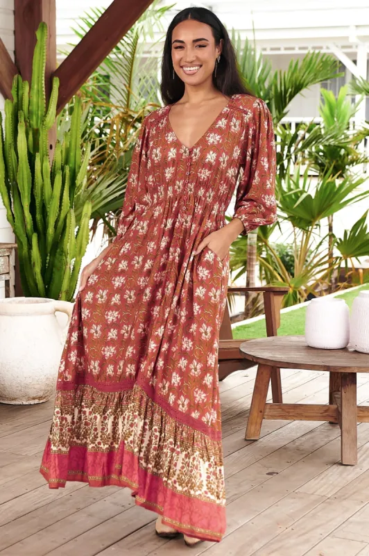 JAASE - Zuri Maxi Dress: V Neckline with Buttoned Bodice Dress in Suraya Print sold by Salty Crush