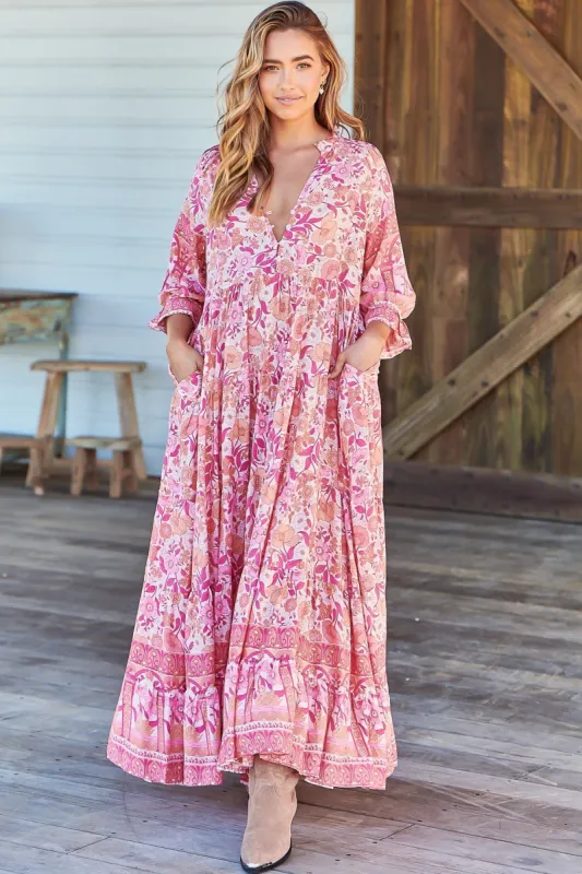 Tillie Maxi Dress - Relaxed Style with V Neckline Dress in Leena Print sold by Salty Crush