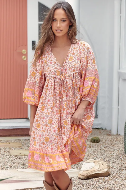 French Mini Dress - Yoke Neckline Dress with Matching Belt in Amor Print sold by Salty Crush