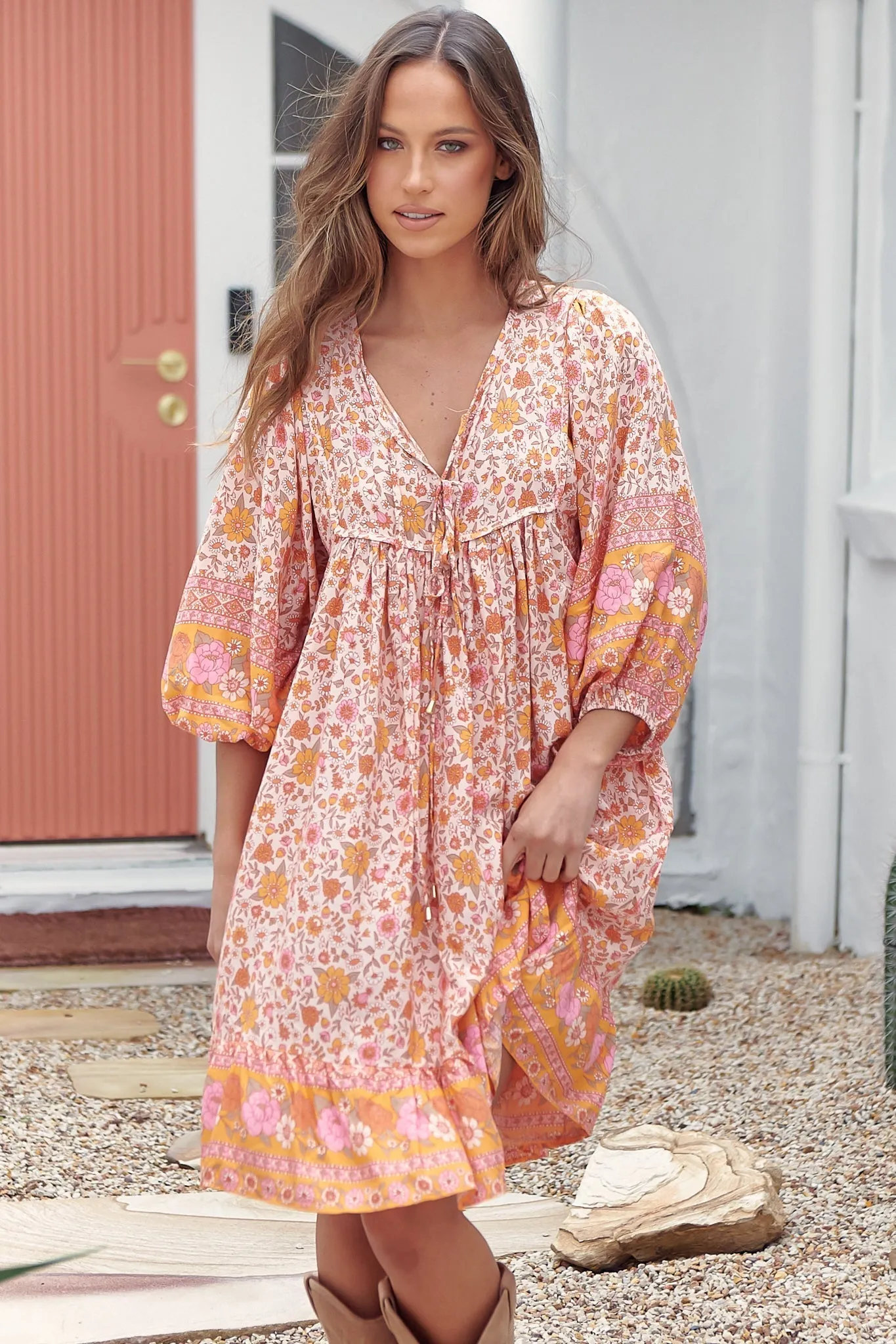 French Mini Dress - Yoke Neckline Dress with Matching Belt in Amor Print sold by Salty Crush