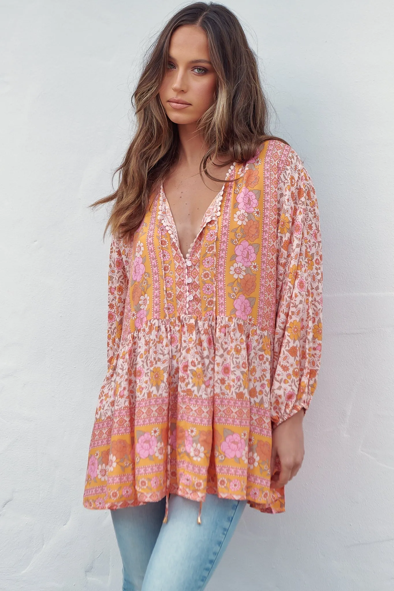 JAASE - Chloe Top: Very Oversized Crochet Trim Neckline Smock Top in Amor Print sold by Salty Crush product image thumbnail 3