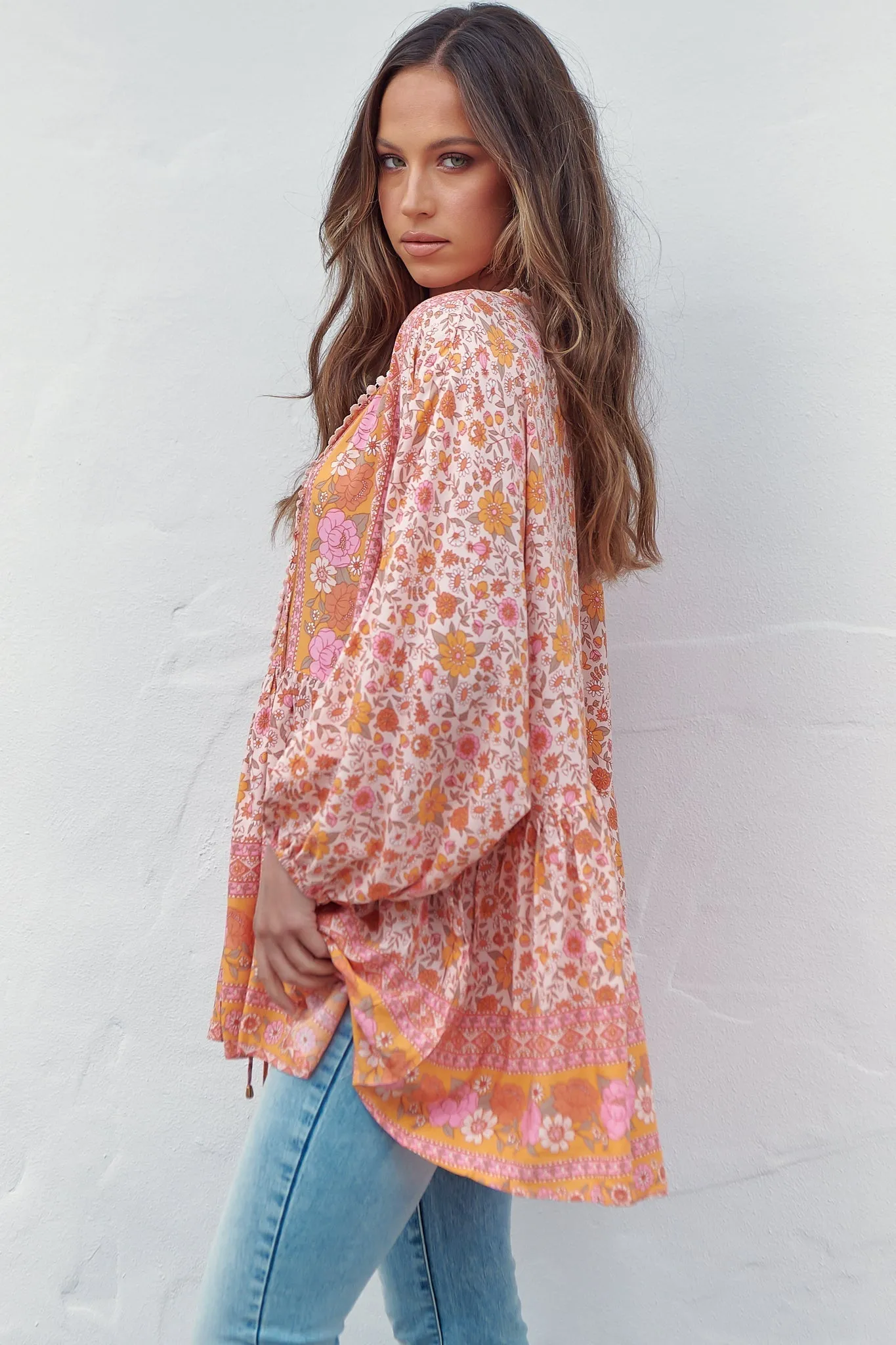 JAASE - Chloe Top: Very Oversized Crochet Trim Neckline Smock Top in Amor Print sold by Salty Crush product image thumbnail 5