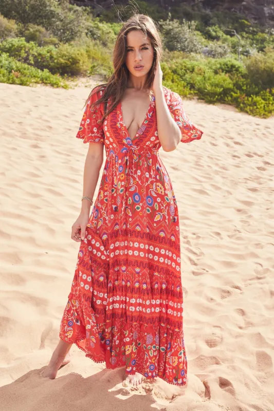 JAASE - Ashland Maxi Dress: V-Neck Batwing Sleeve Dress in Sweet Escape Print sold by Salty Crush