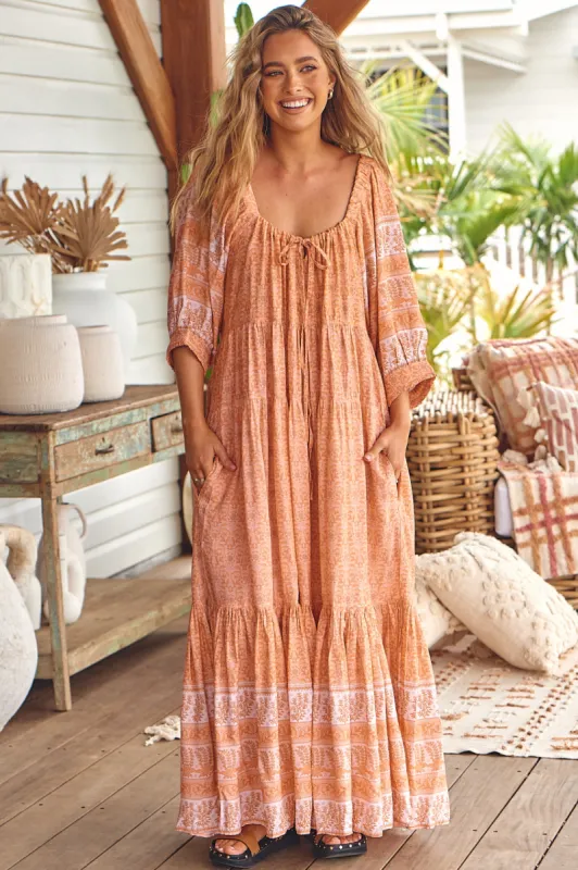 JAASE: Blossom Maxi Dress: Round Neckline with in Peachy Print sold by Salty Crush