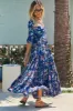 JAASE - Berry Maxi Dress - V-Neck 3/4 Sleeve Tiered Dress in Indigo Floral Print sold by Salty Crush