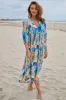 JAASE - Boheme Midi Dress: Piping Defined Bust Slimline Smock Dress in Tides Print sold by Salty Crush