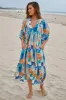JAASE - Boheme Midi Dress: Piping Defined Bust Slimline Smock Dress in Tides Print sold by Salty Crush