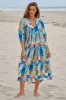 JAASE - Boheme Midi Dress: Piping Defined Bust Slimline Smock Dress in Tides Print sold by Salty Crush