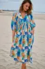 JAASE - Boheme Midi Dress: Piping Defined Bust Slimline Smock Dress in Tides Print sold by Salty Crush