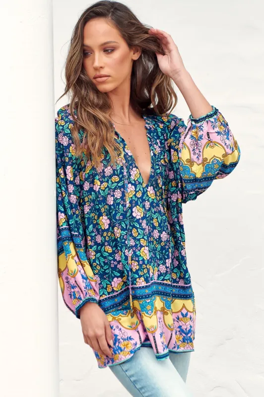 JAASE - Kellie Top: Oversized Style with Mandarin Collar Top Posy Print sold by Salty Crush