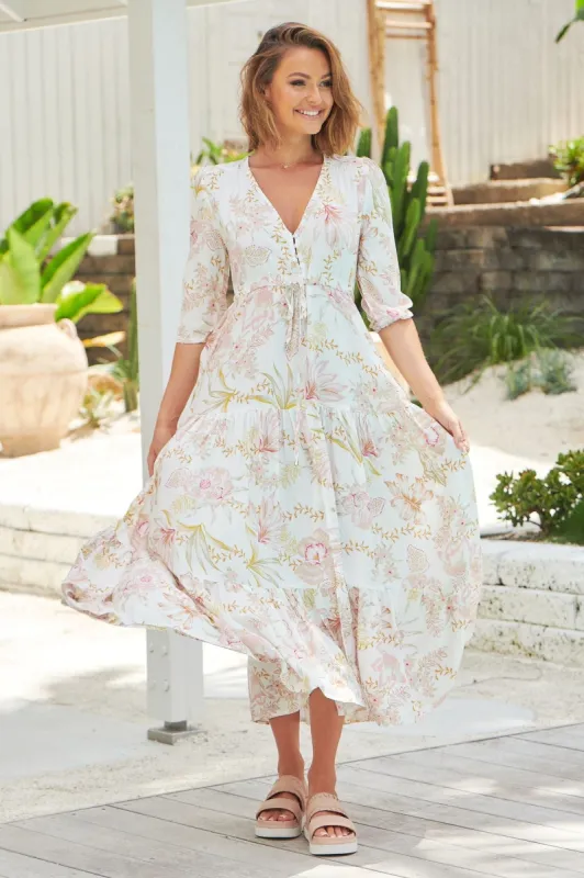 JAASE - Tessa Maxi Dress: A Line Pull Tie Waist Dress in Sidney Print sold by Salty Crush