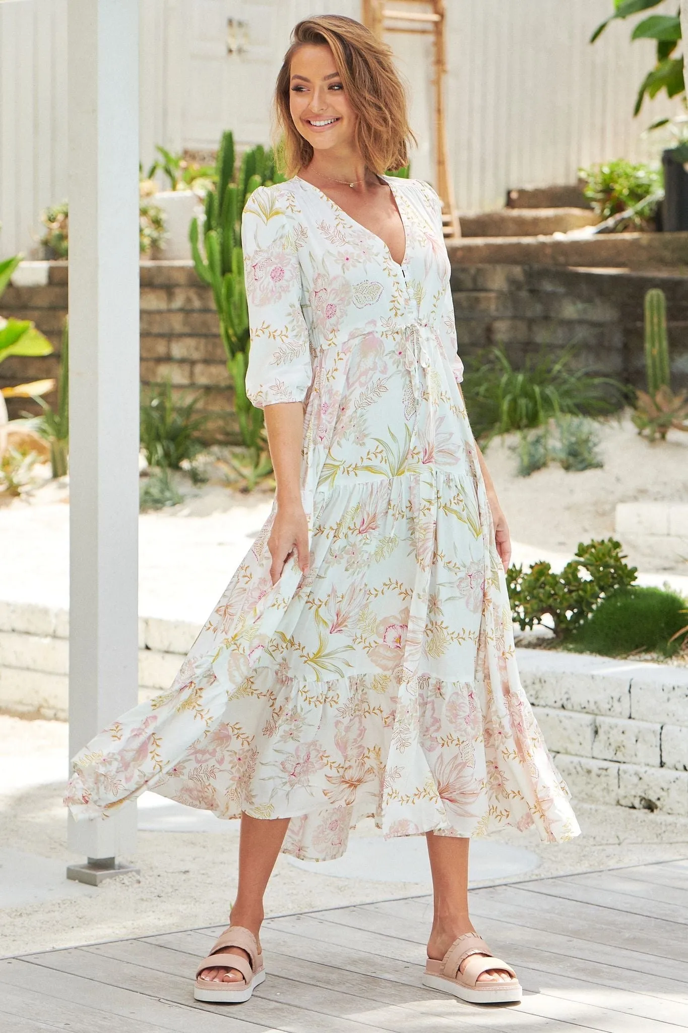 JAASE - Tessa Maxi Dress: A Line Pull Tie Waist Dress in Sidney Print sold by Salty Crush product image thumbnail 4