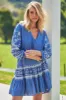 Payson Mini Dress - Border Print Button Down Balloon Sleeve Dress in Eshana Print Blue sold by Salty Crush