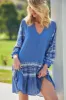 Payson Mini Dress - Border Print Button Down Balloon Sleeve Dress in Eshana Print Blue sold by Salty Crush