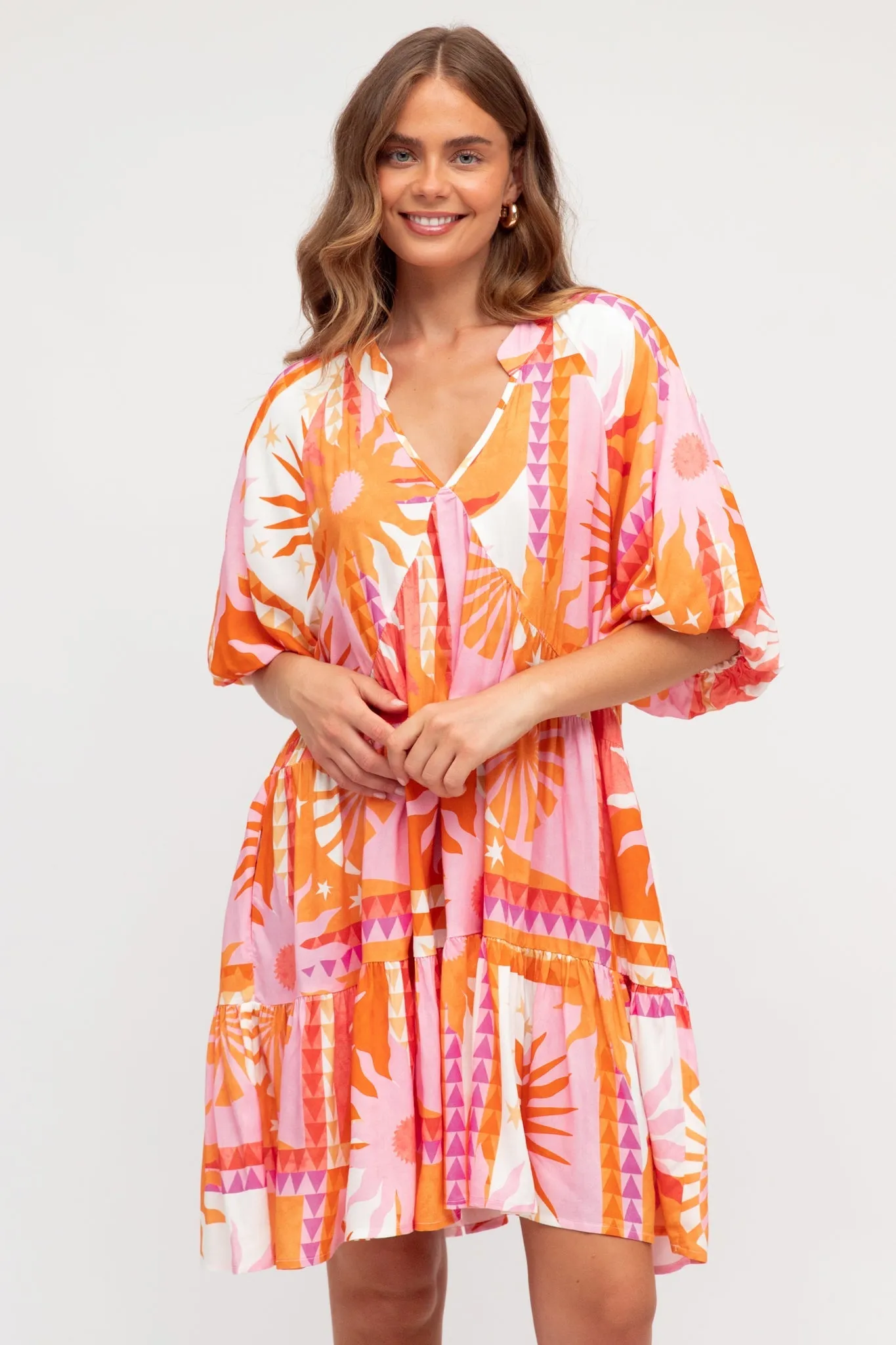 Reve Mini Dress - Balloon Sleeve Tiered Smock Dress in Eliana Print sold by Salty Crush product image thumbnail 3