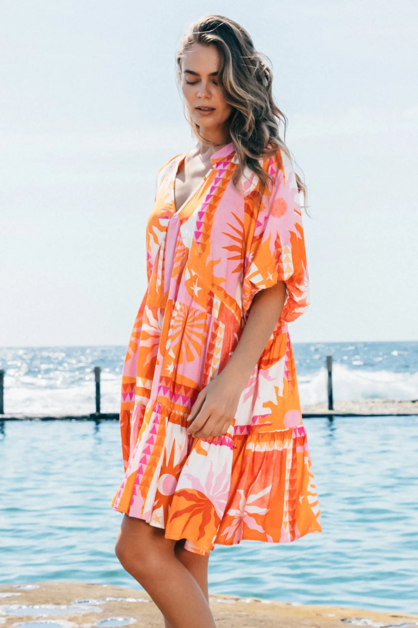 Reve Mini Dress - Balloon Sleeve Tiered Smock Dress in Eliana Print sold by Salty Crush product image thumbnail 4