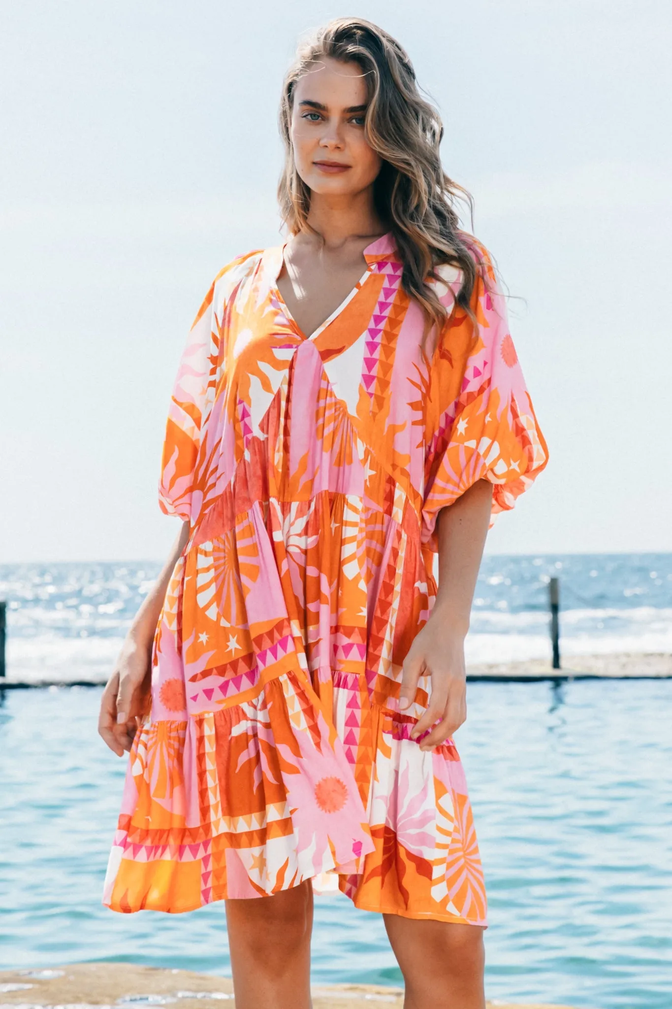 Reve Mini Dress - Balloon Sleeve Tiered Smock Dress in Eliana Print sold by Salty Crush product image thumbnail 2