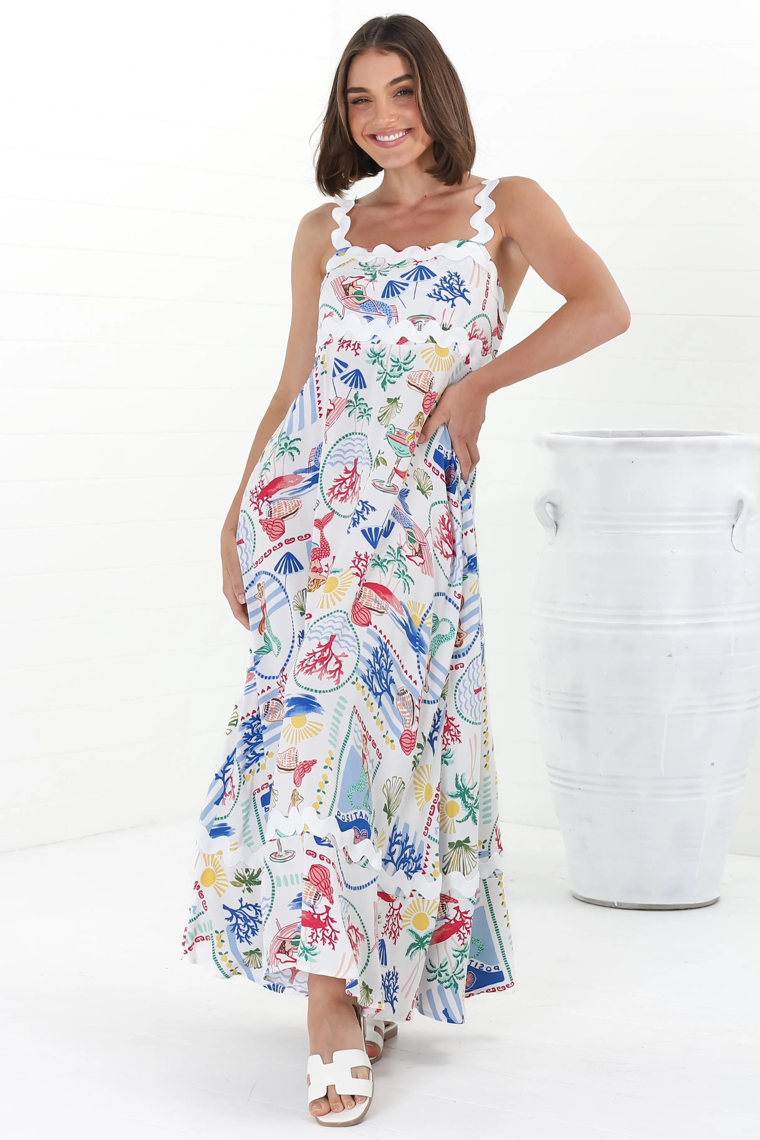 Bailie Maxi Dress - Rick Rack Detailed Sun Dress with Pockets in Positano Print sold by Salty Crush product image thumbnail 5